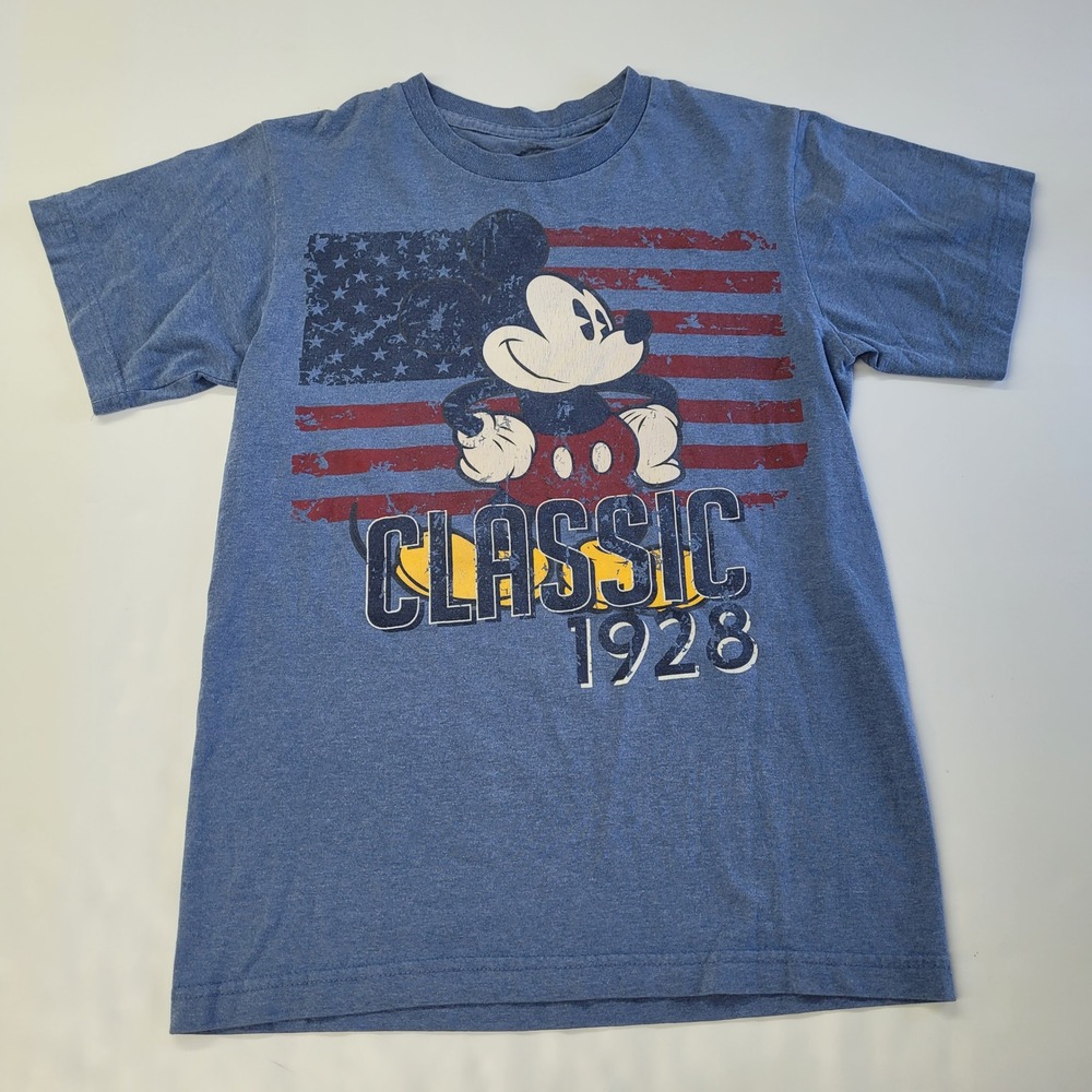 Disney Mickey Mouse Classic 1928 American‎ Flag T Shirt Men Medium Blue